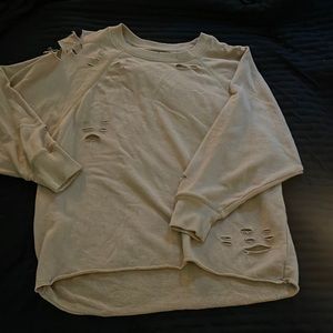 Aerie distressed crewneck sweater - tan- size XL